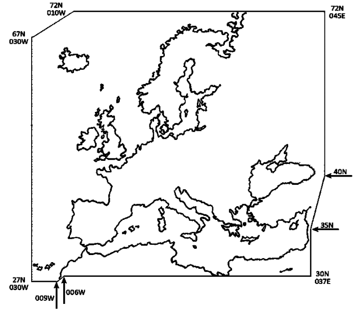 Pictoral definition of the European area as described in point (b)